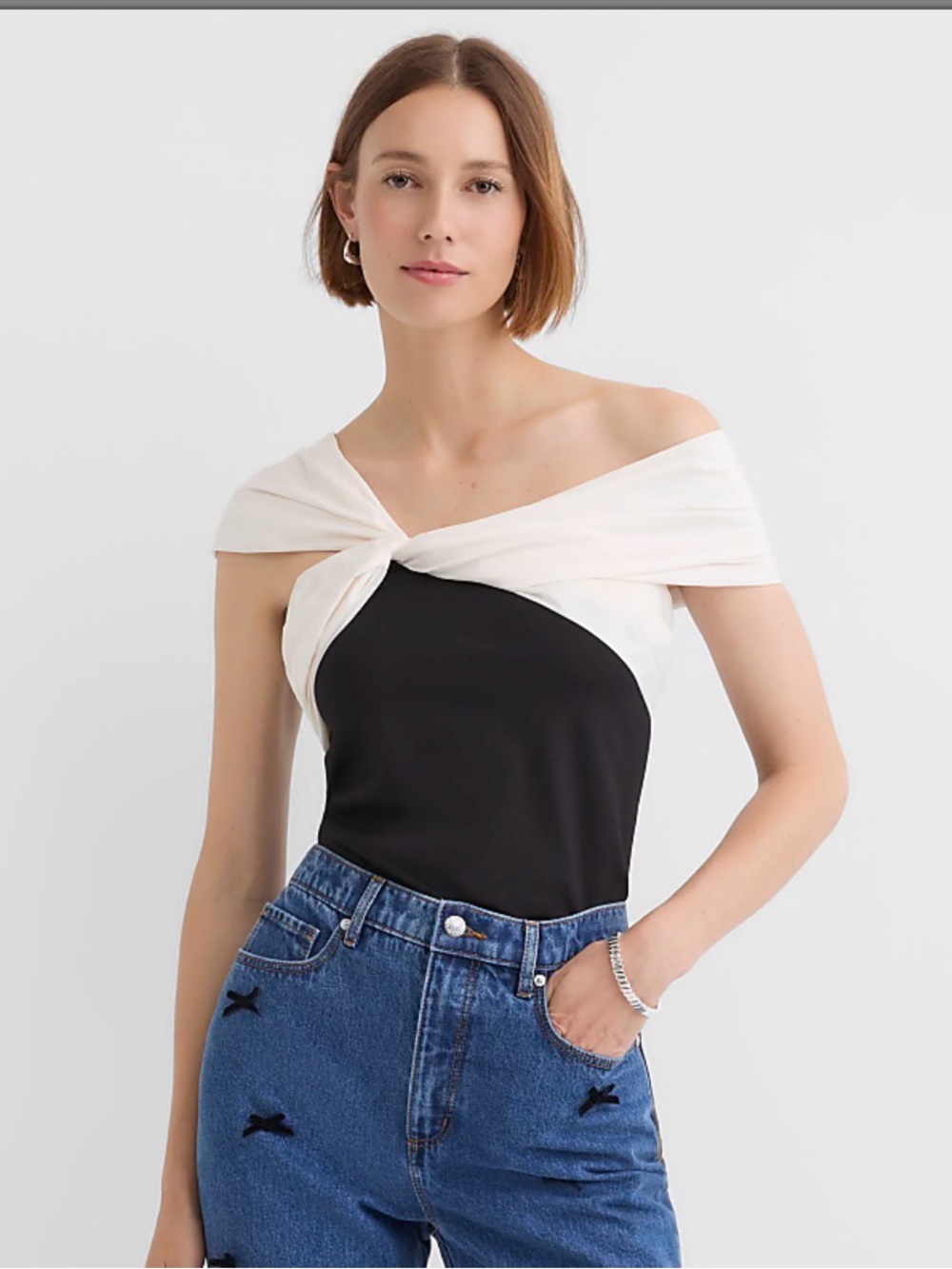 LOFT Off-Shoulder Twist Camisole - Black & White